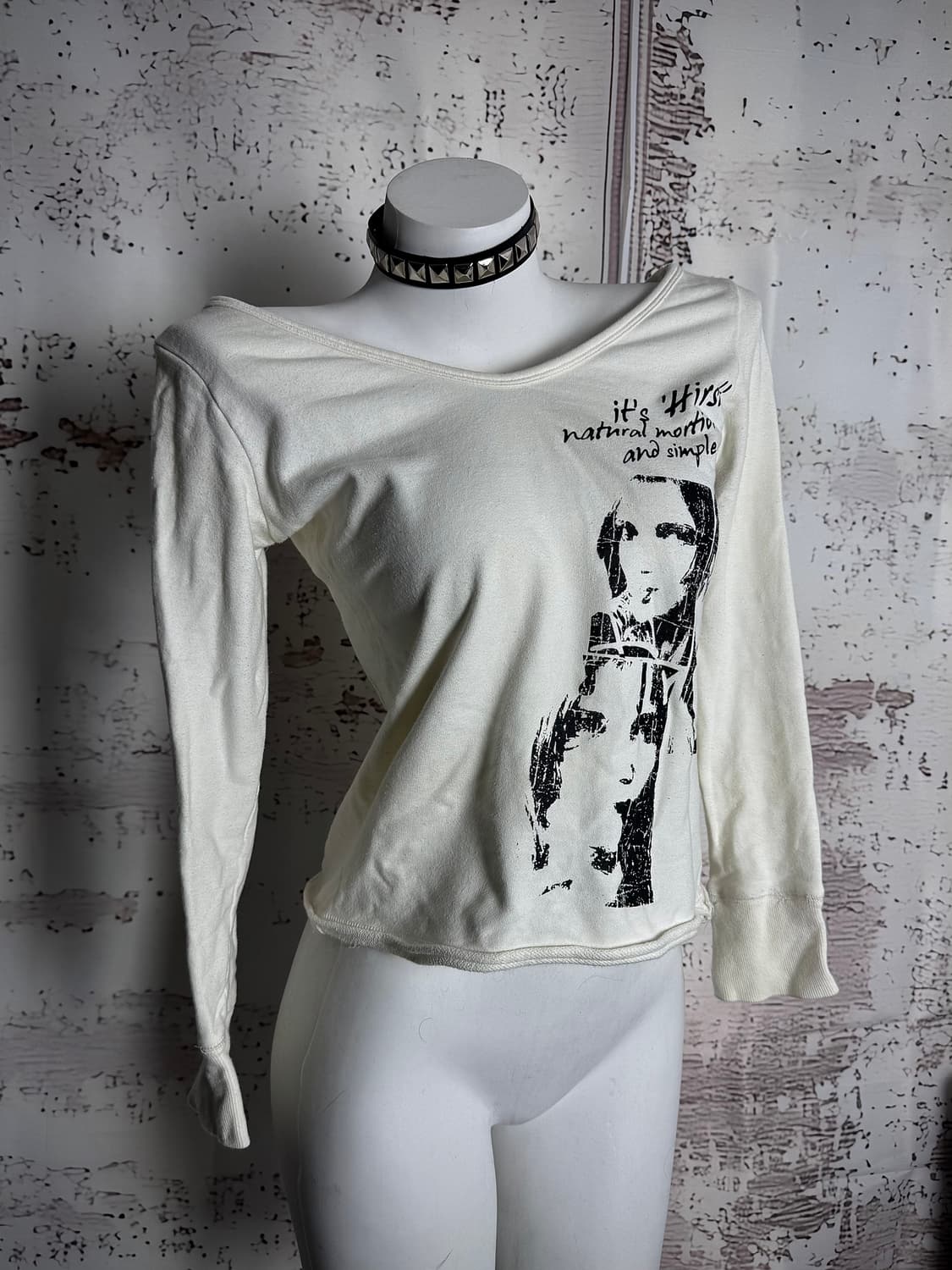 Vintage Print Boat-Neck Long Sleeve Top 상품이미지1