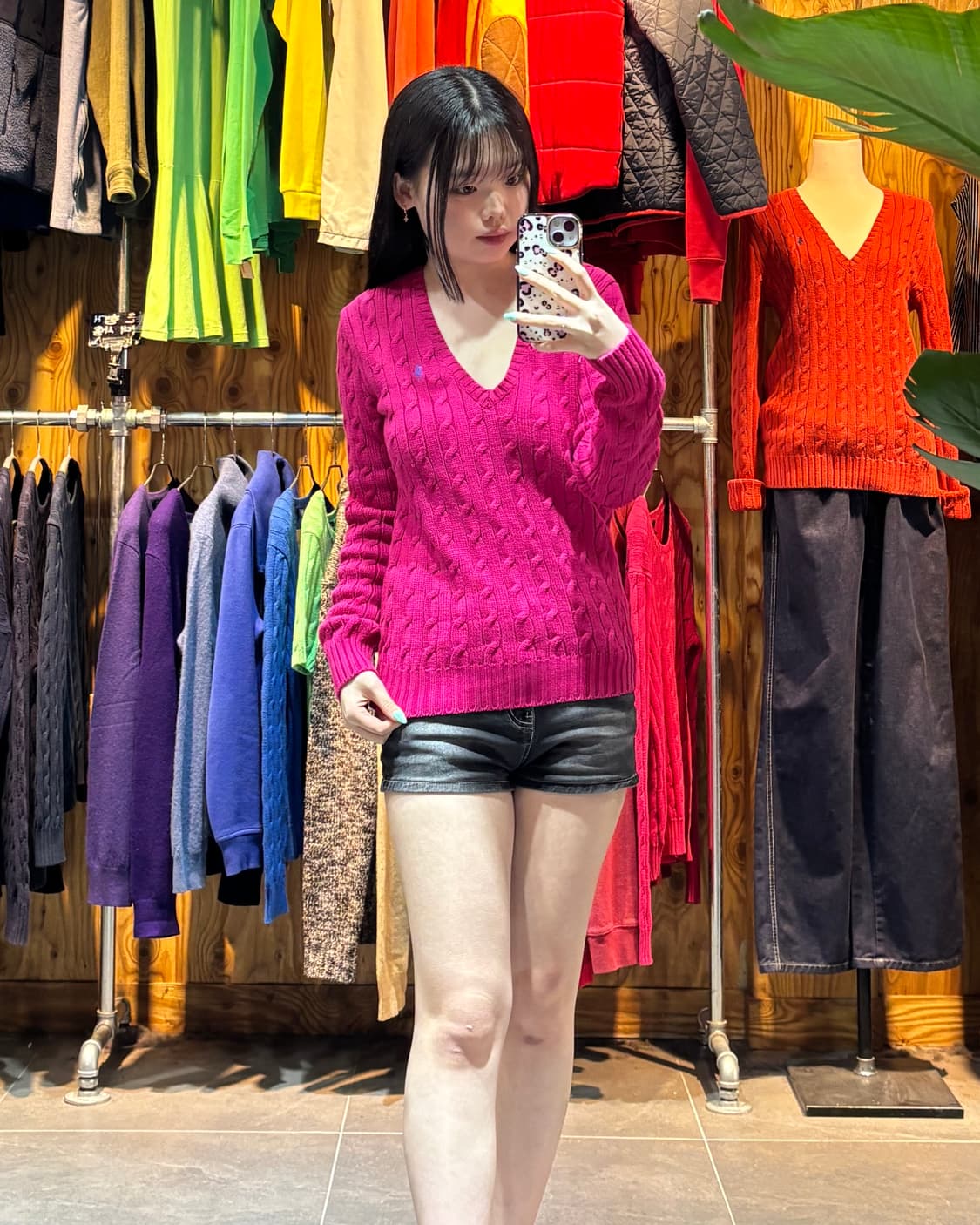 M 폴로랄프로렌 딥핑크 브이넥 케이블 니트 상품이미지1