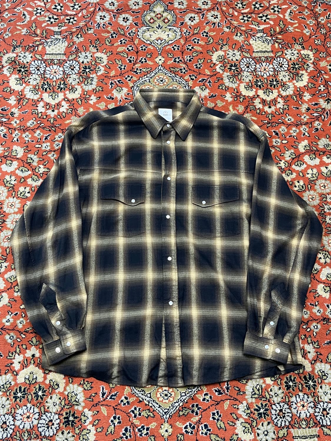 [3] 폴리테루 루즈드 체크 셔츠 웨스턴 옐로우 브라운 상품이미지1