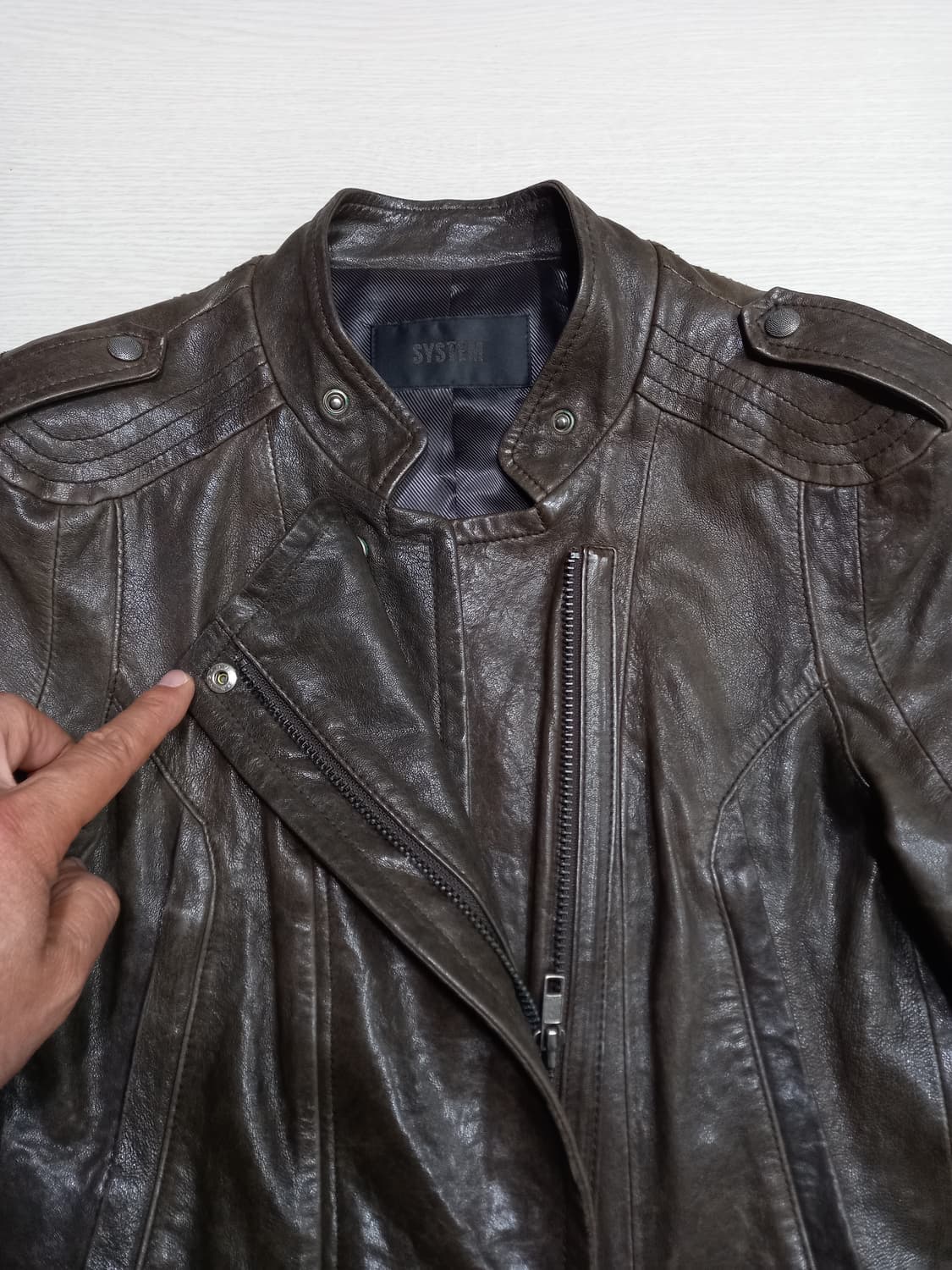 M90 SYSTEM 크롭 바이커 레더자켓 다크브라운 M-989 상품이미지3