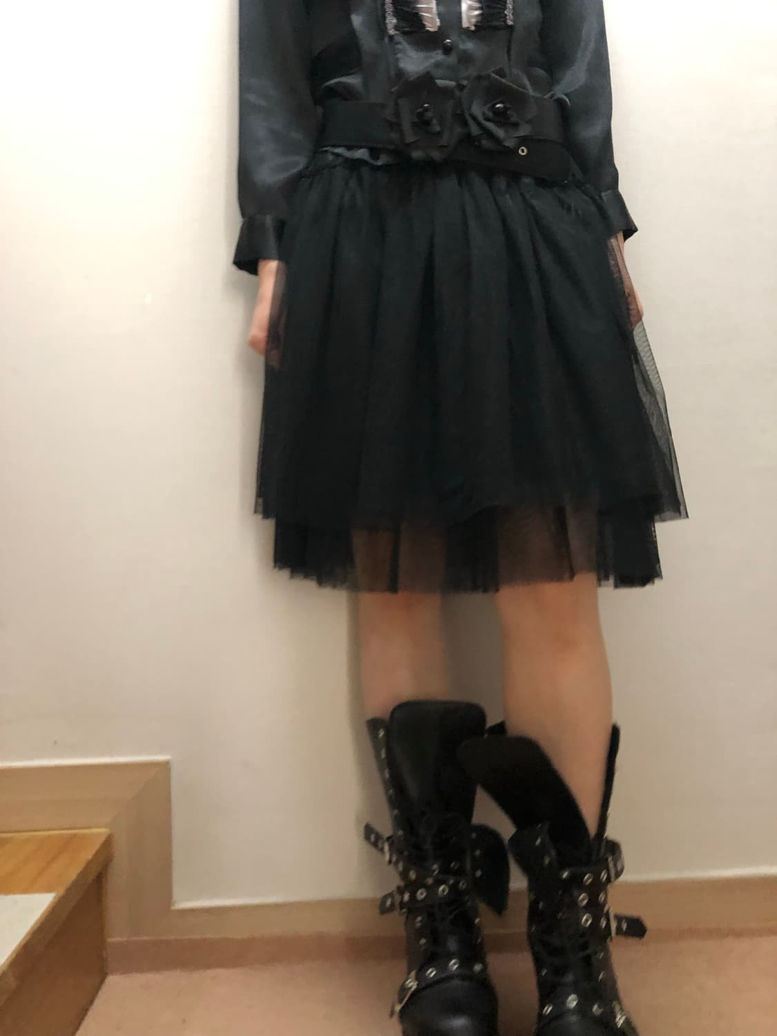 빈티지 블랙 레이스 미디 스커트 상품이미지1