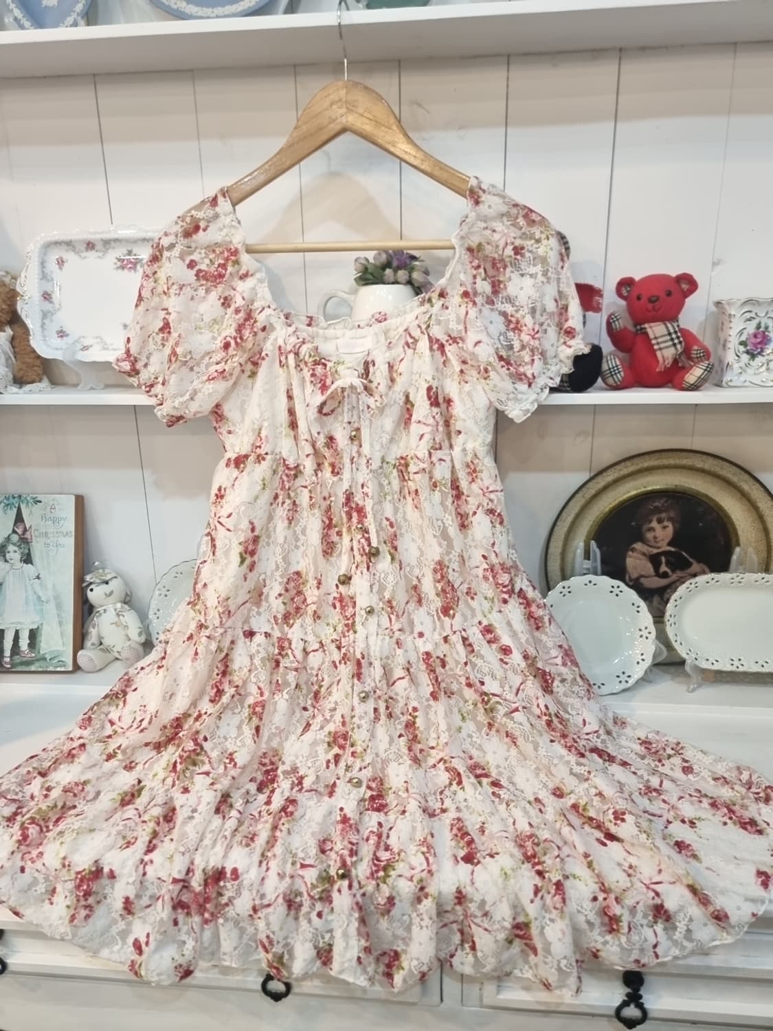 LIZ LISA(리즈리사) 로즈레이스 퍼프소매 셔링원피스 상품이미지3