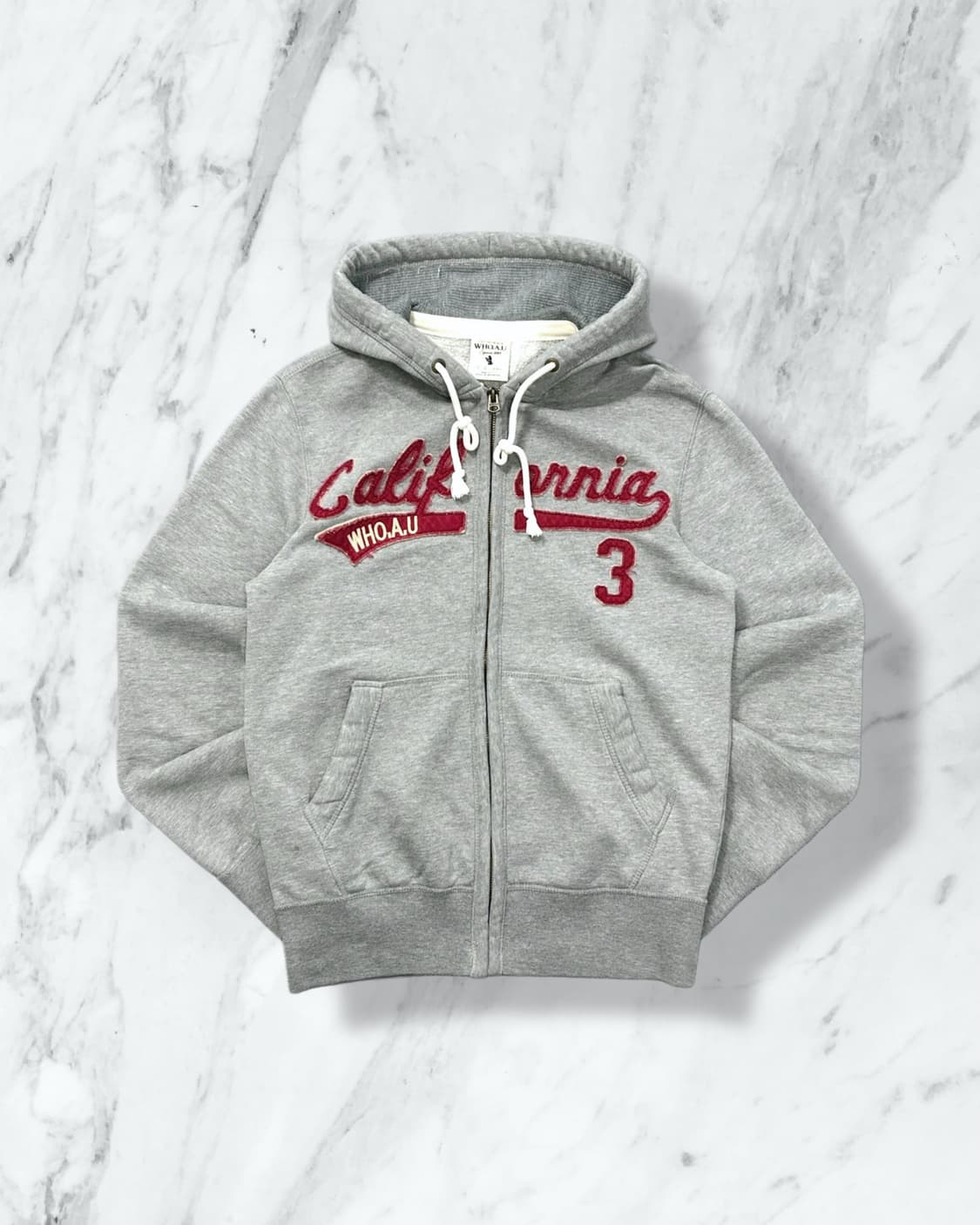  후아유 y2k 자수로고 그레이 후드집업 상품이미지1