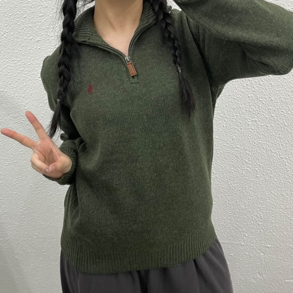 폴로 랄프로렌 레드포니 카키 니트 반집업 S 상품이미지5