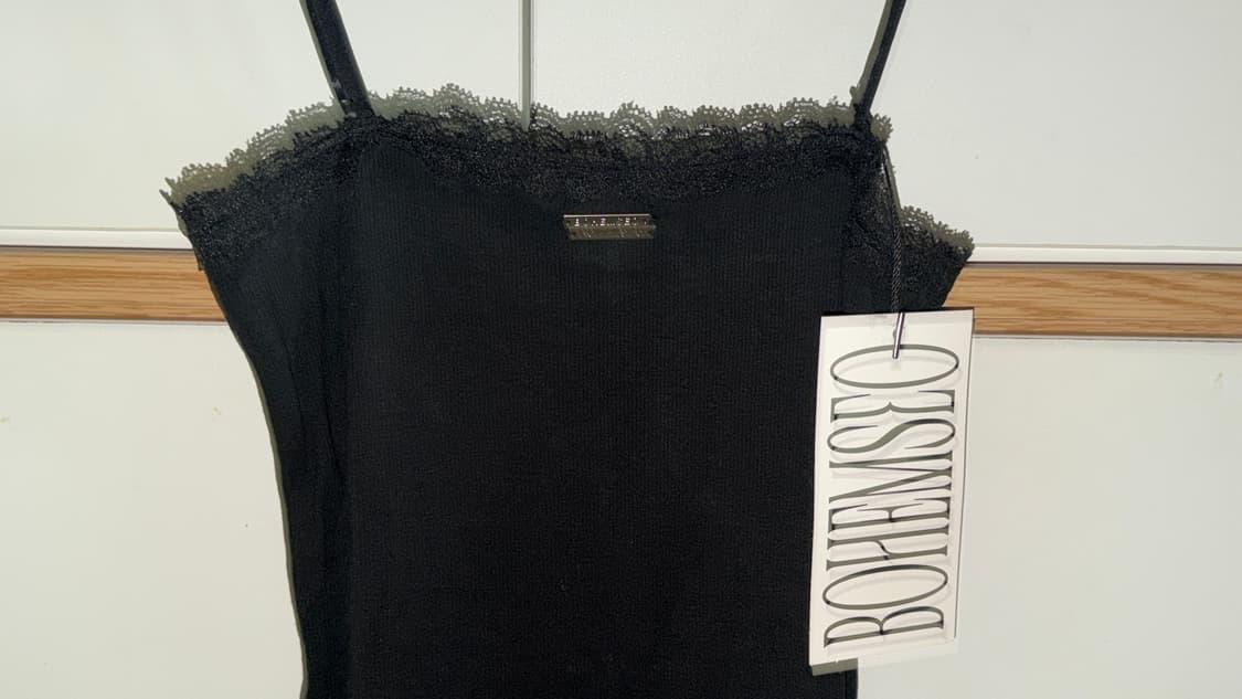 보헴서 블랙 레이스 슬리브리스 끈나시 이너웨어텐셀골지니트슬림검정색홀터넥퀘 상품이미지5