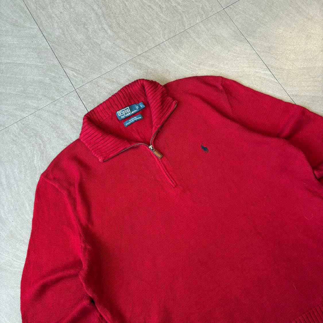 폴로 정품 레드 해비 코튼 반집업 니트 상품이미지2