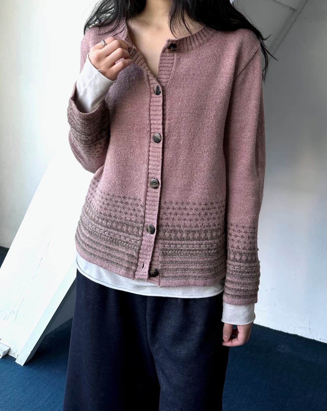 Pattern knitted alpaca crew neck jacket 상품이미지8