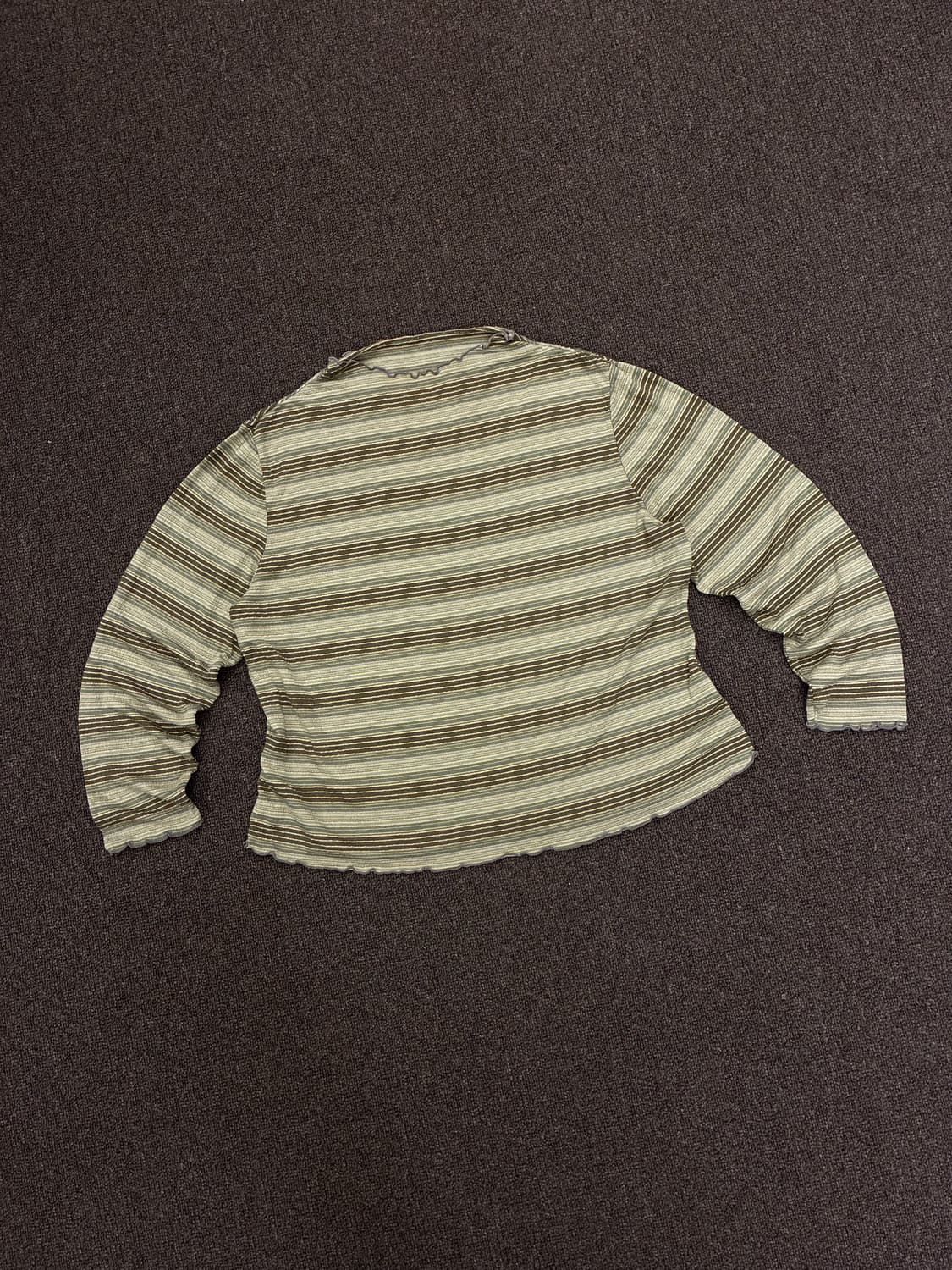 M)Japanese vintage 여성 줄무늬 카키 롱슬리브 상품이미지2