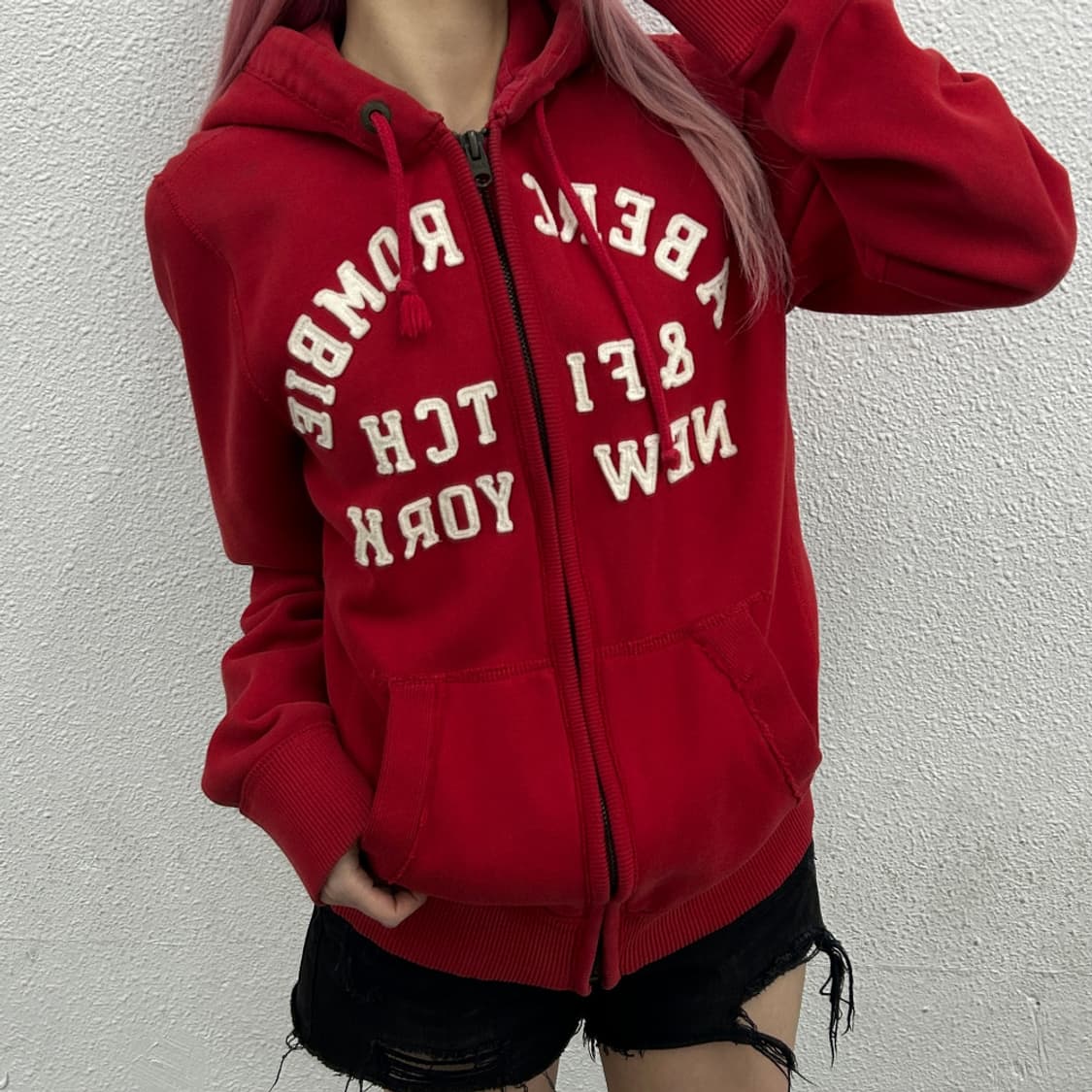 아베크롬비 센터로고 레드 후드집업 M 상품이미지1