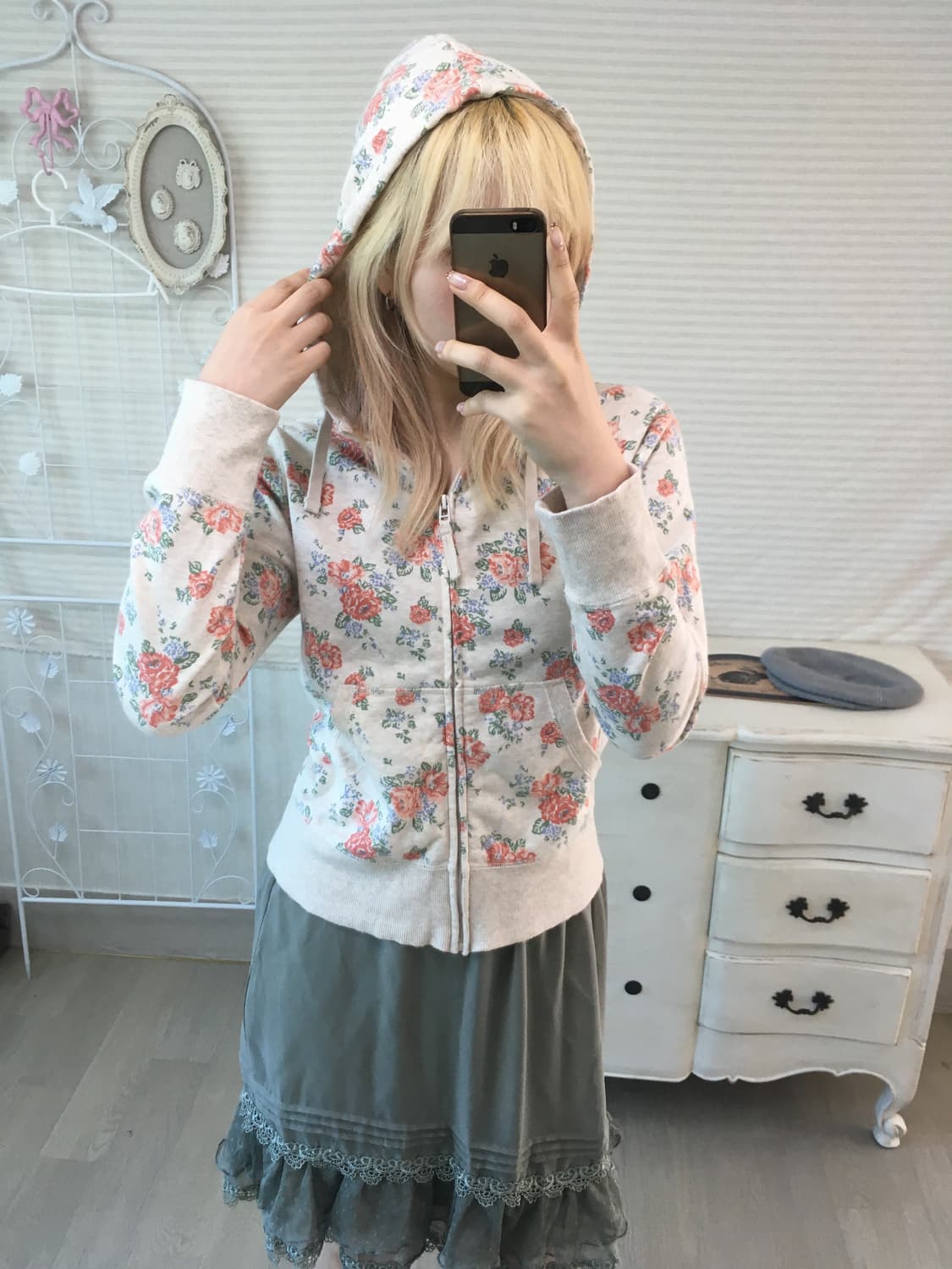 jpn vintage 플로럴 패턴 후드 집업 상품이미지1