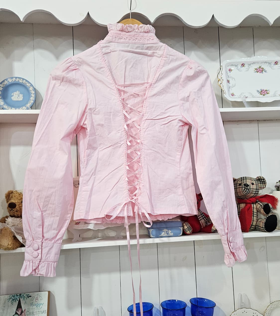 (BODYLINE) 딸기우유 프릴 레이스 블라우스 상품이미지5