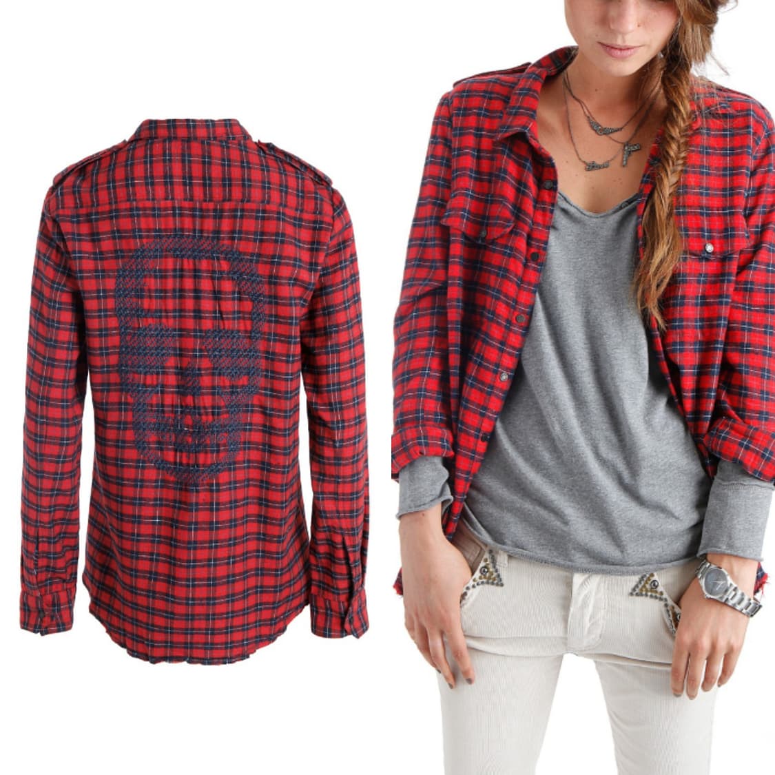 쟈딕앤볼테르 백 스컬 체크 셔츠 [새상품] 상품이미지1