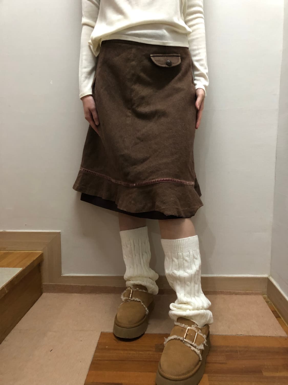 빈티지 브라운 울 포켓 미디 스커트 상품이미지2