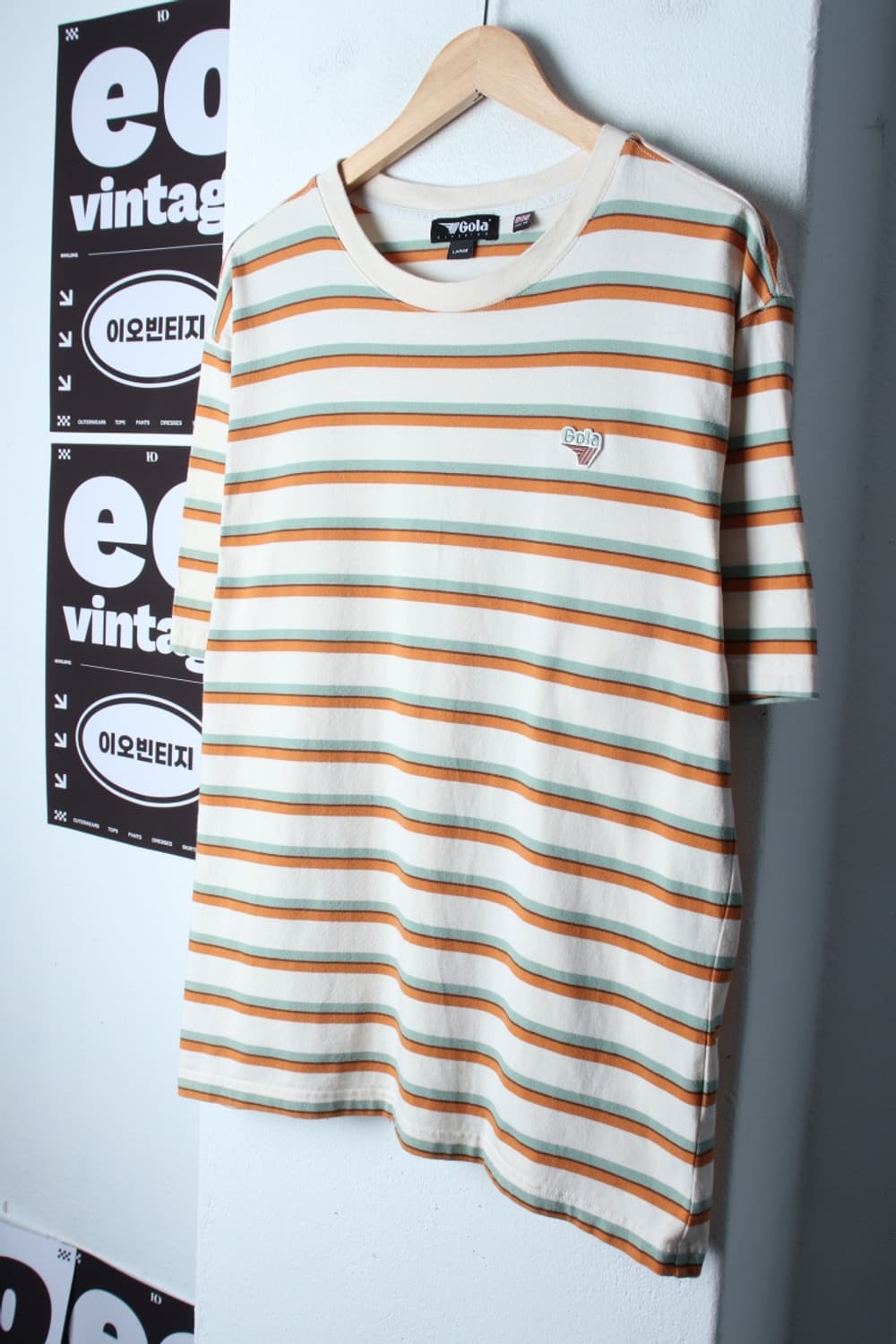 (L-XL) 골라 반팔 티셔츠 스트라이프 베이지 시티보이-H32571 상품이미지1