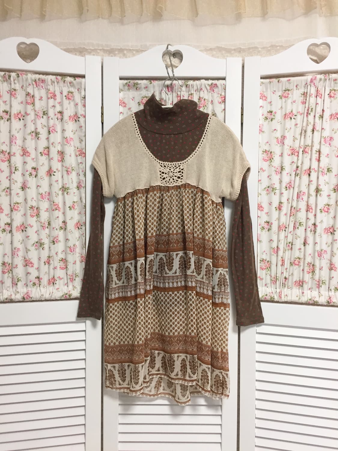 빈티지 브라운 페이즐리 반팔 블라우스 상품이미지1