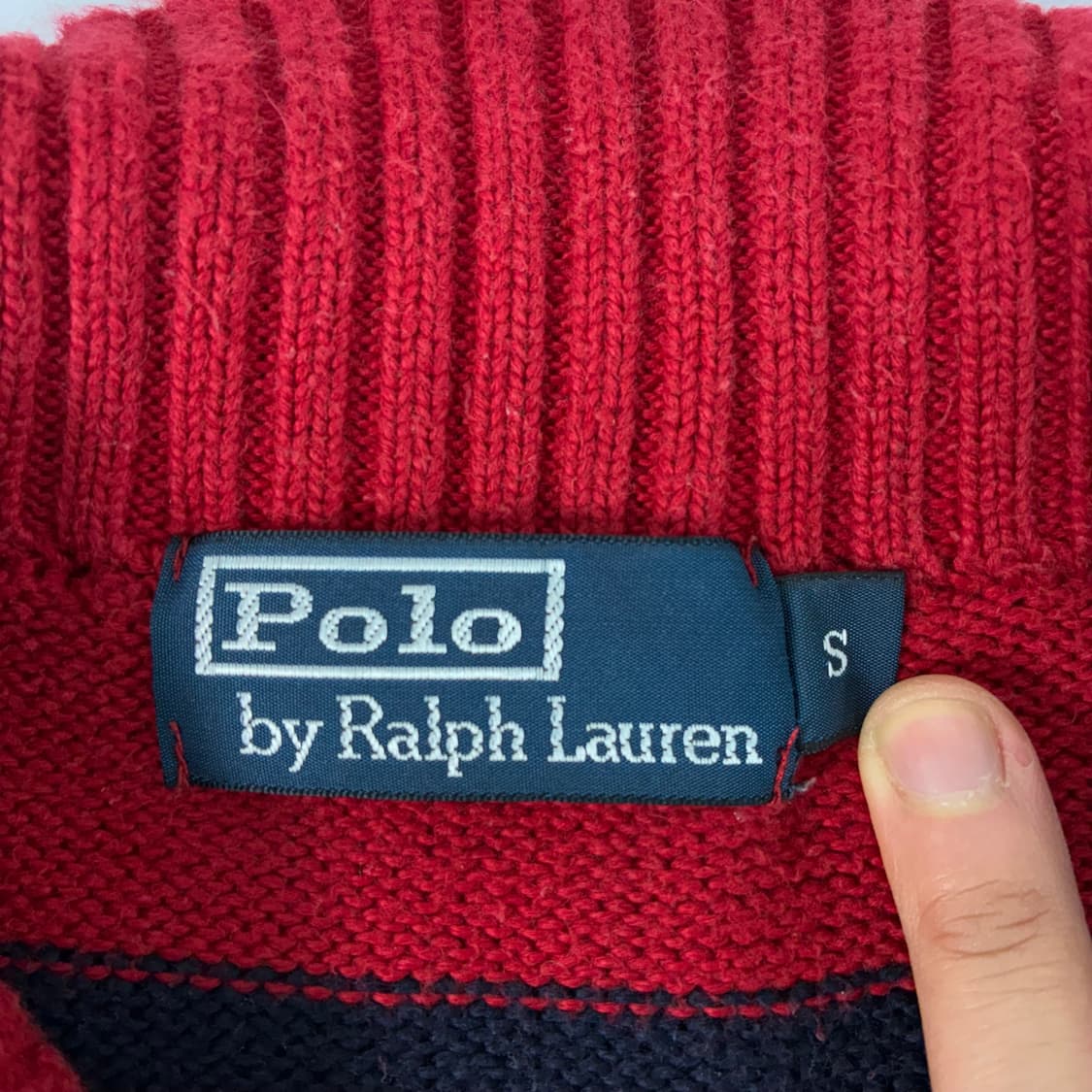 Polo 폴로 랄프로렌 자수 코튼 레드 스트라이프 반집업 니트 상품이미지4