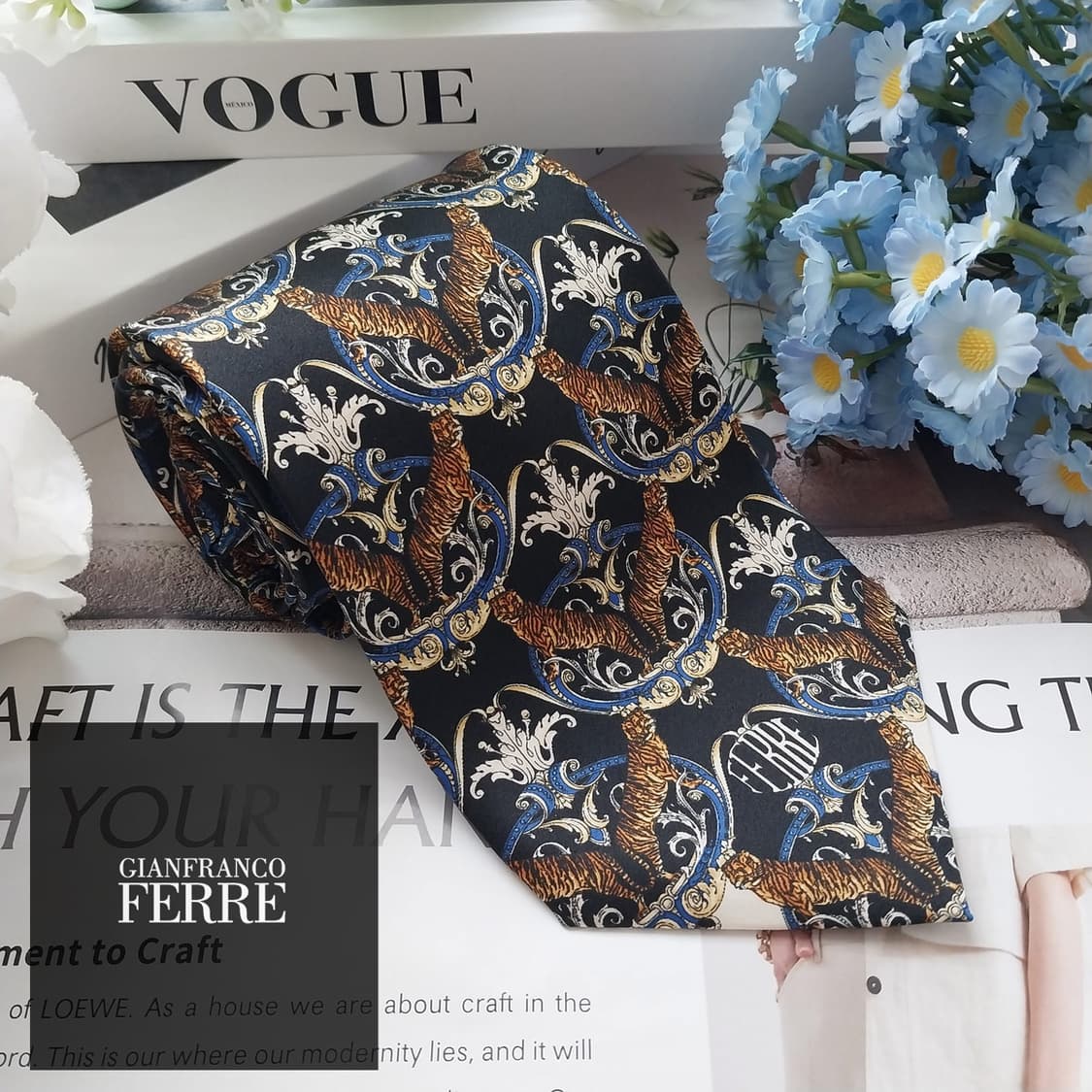 지안프랑코페레 실크 블랙 타이거 넥타이 9.5cm S~A+등급 K1835 상품이미지1