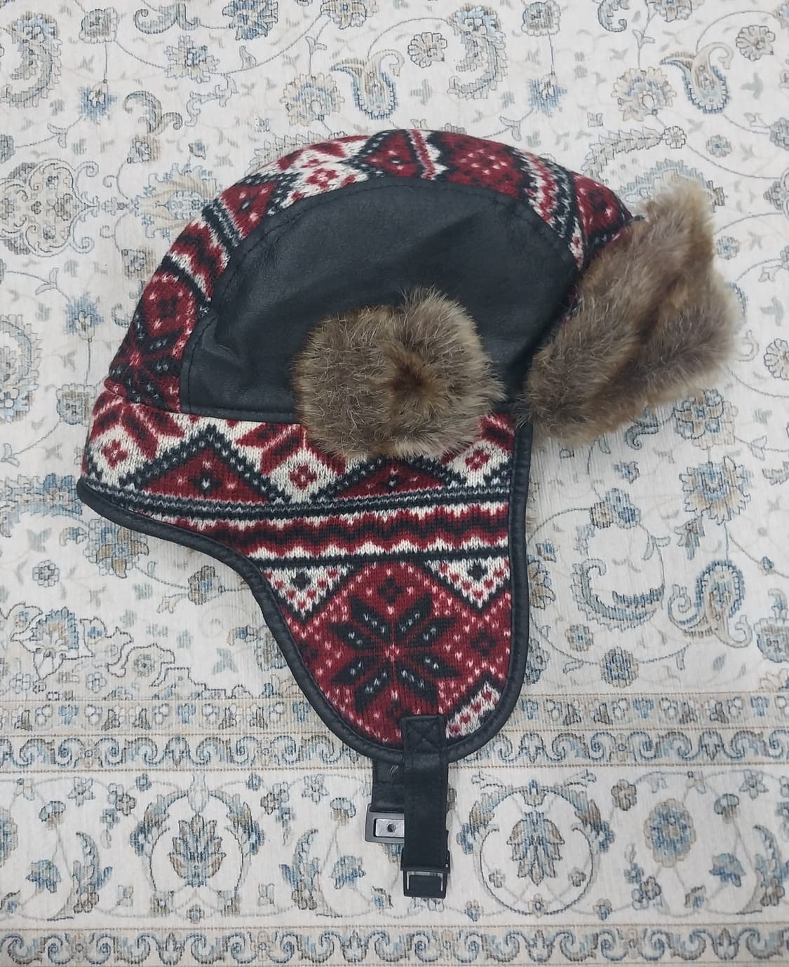 청림사 패턴 퍼 귀덮개 방한모자 상품이미지3