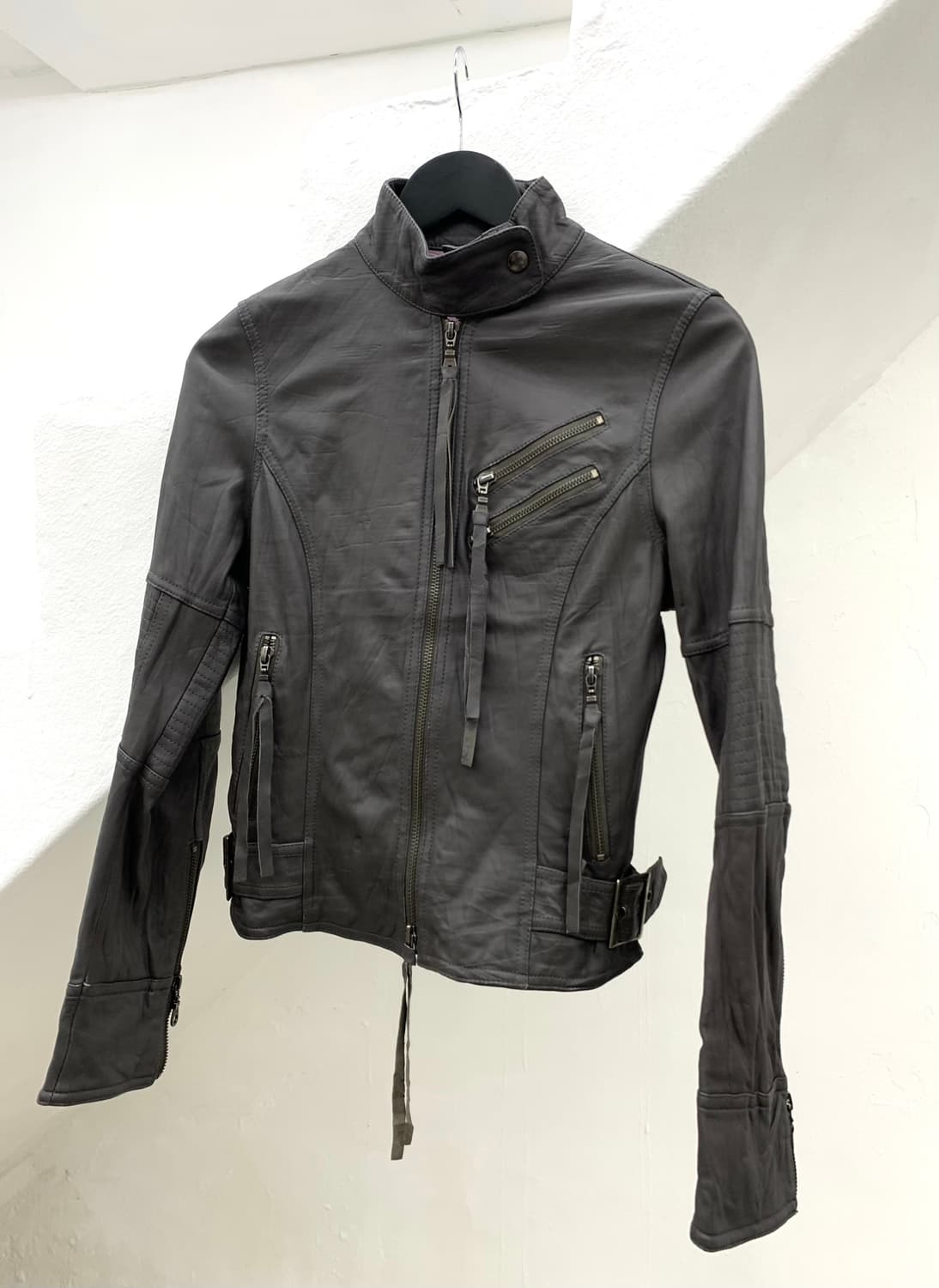 Ash gray leather fringe lambskin jacket  상품이미지5