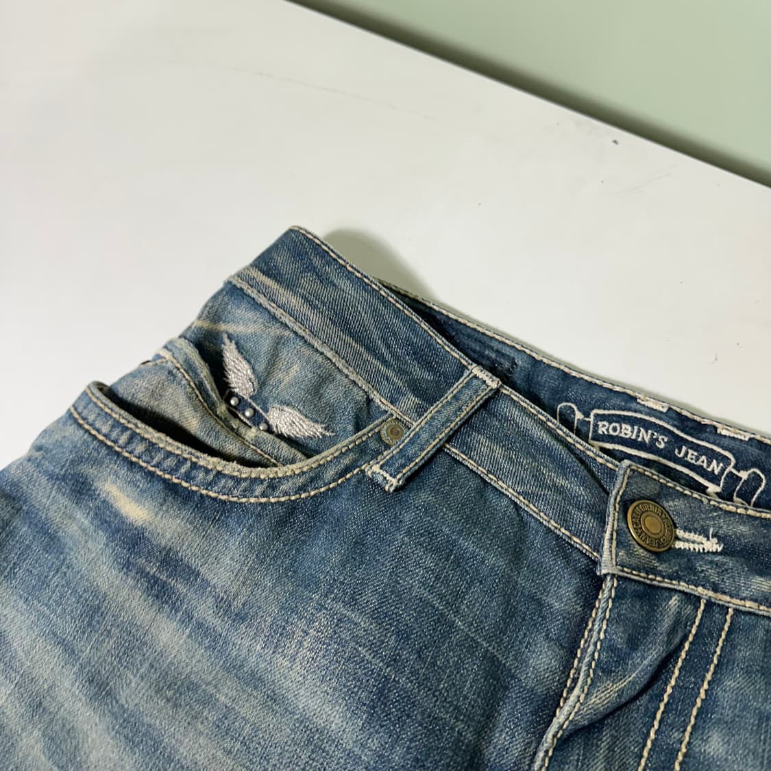 우먼M-L 로빈슨진 슬림 스키니핏 성조기패치 녹워싱 데님팬츠 상품이미지6