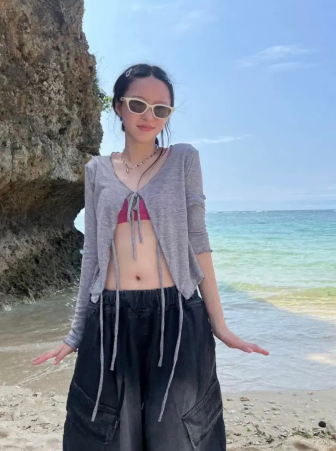 김아홉 투어 시스루 가디건 그레이 상품이미지2