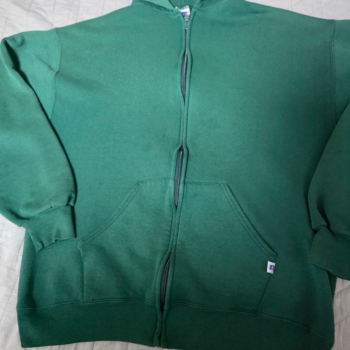[L] 90s USA 빈티지 러셀 애슬레틱 후드집업 그린 ver. 스테인 상품이미지2