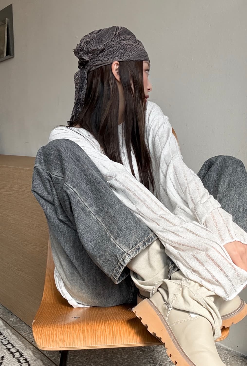 여름 썸머 두건 비니 브라운 상품이미지2
