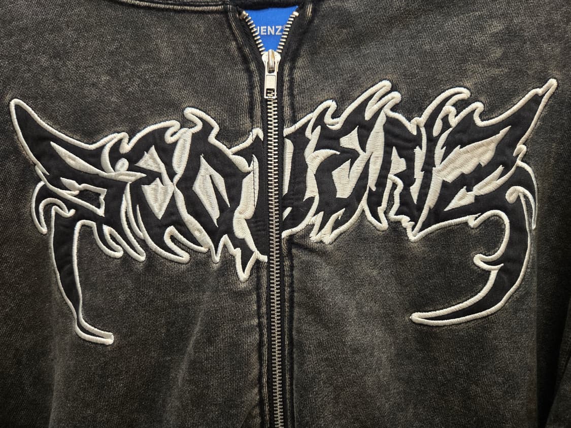 시퀀즈 빈티지 워싱 거미줄 메탈 로고 오버핏 후드 집업 상품이미지3