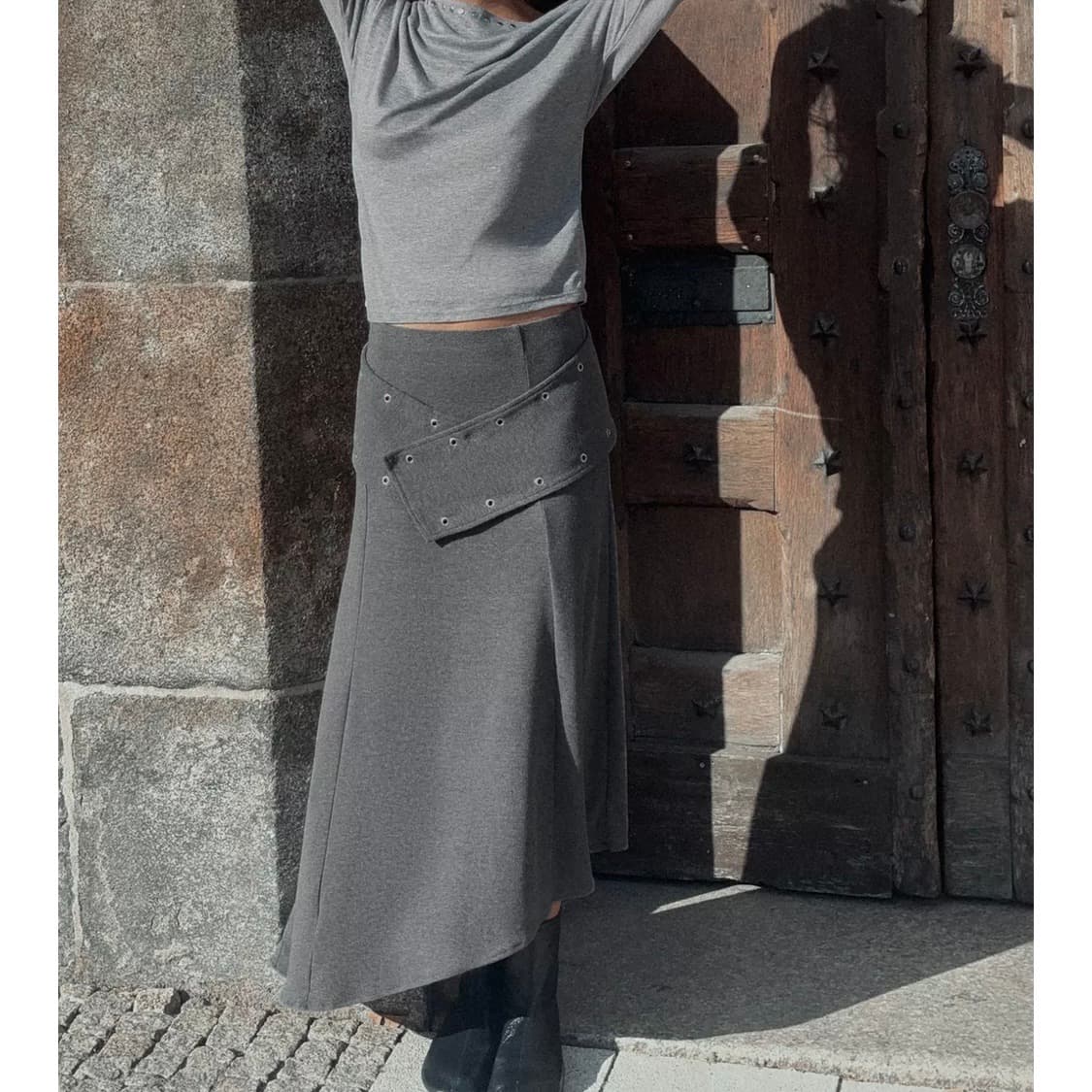 zara 자라 부드러운 스터드 미디 스커트 롱스커트 그레이 상품이미지1