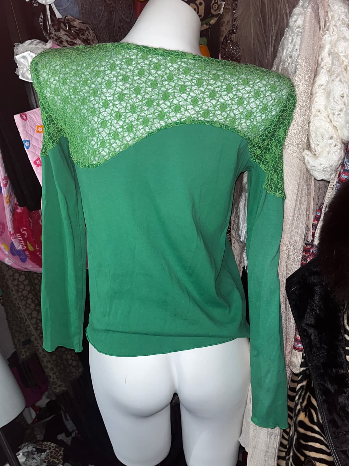 y2k 괴짜 jpn 그린 망사 언발 긴팔 상품이미지3