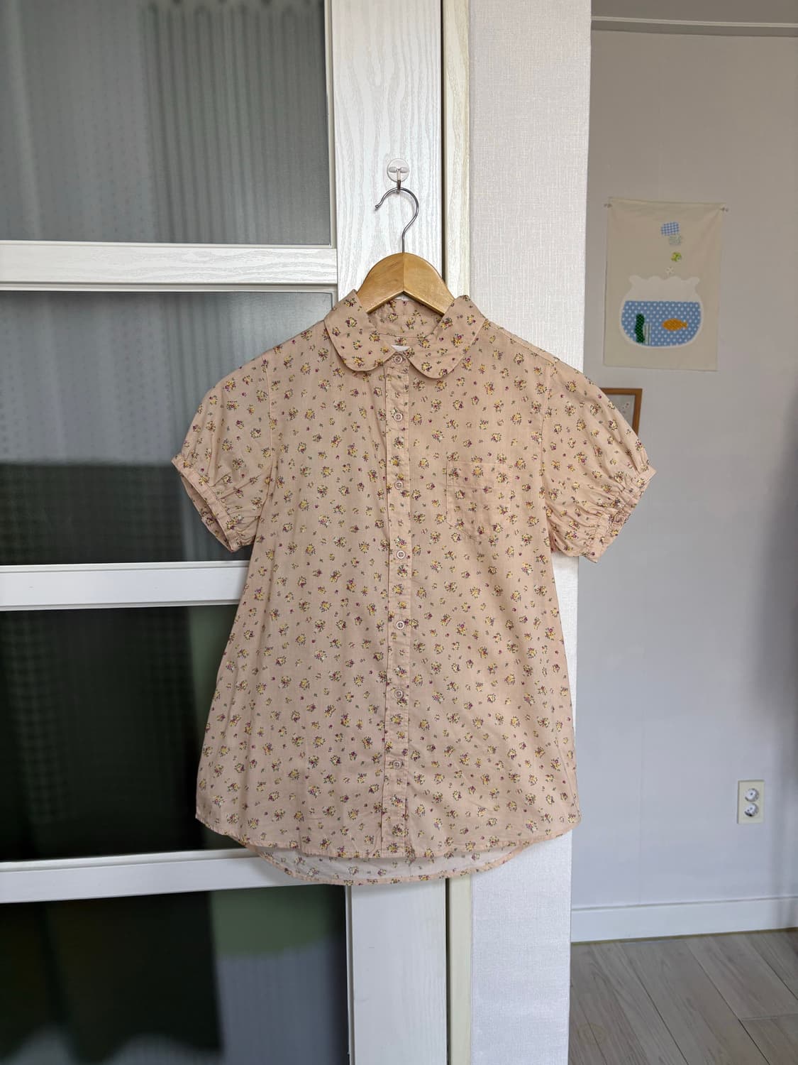 살구 플라워 반소매 블라우스 상품이미지1