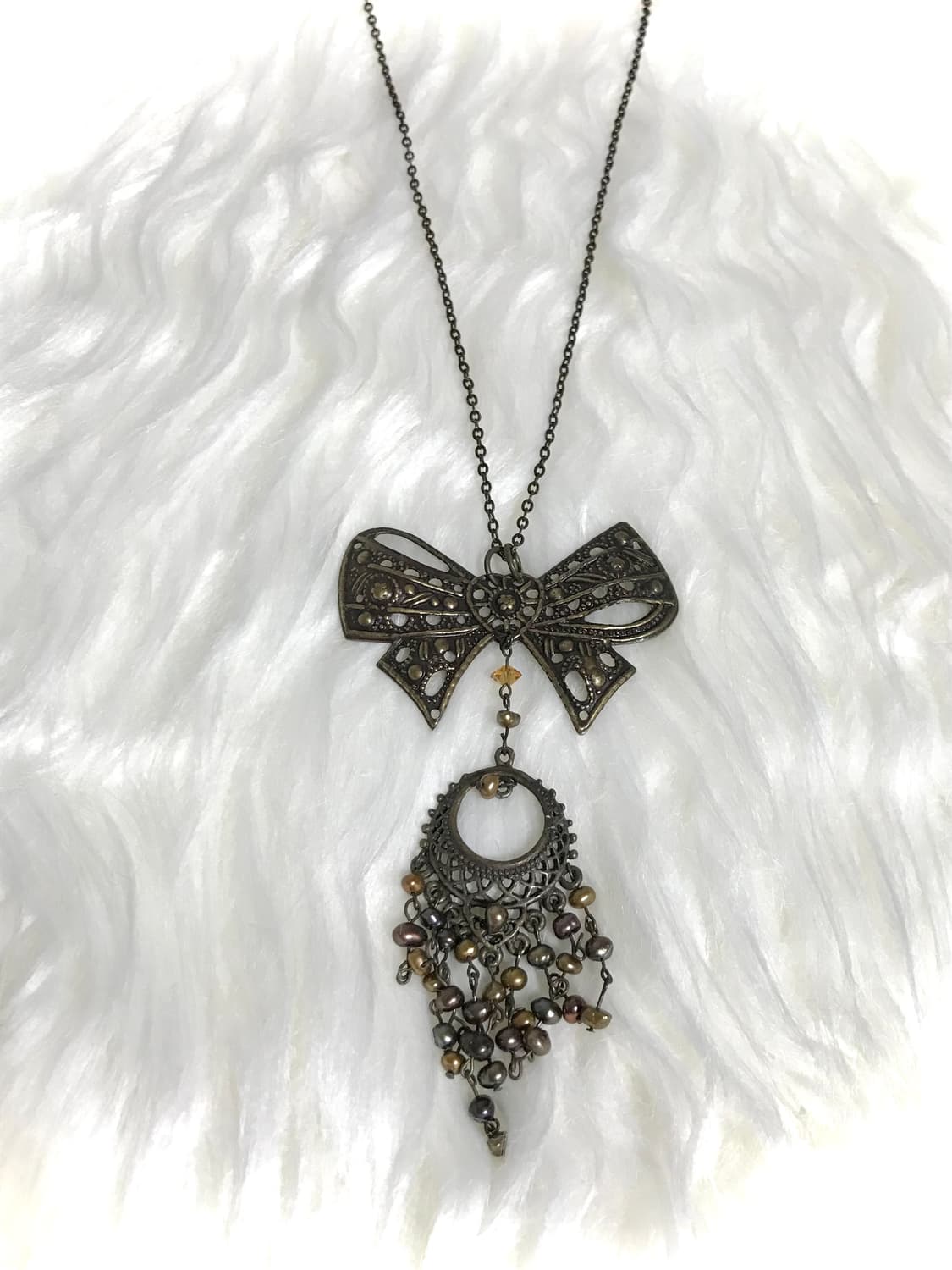 빈티지 엔틱 골드 리본 보헤미안 갸루 모리걸 롱 드롭 체인 목걸이 상품이미지3