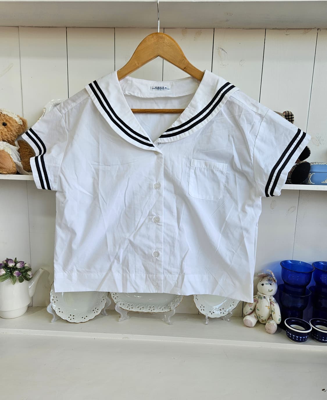 COLZA세일러 크롭 반팔 블라우스 상품이미지1