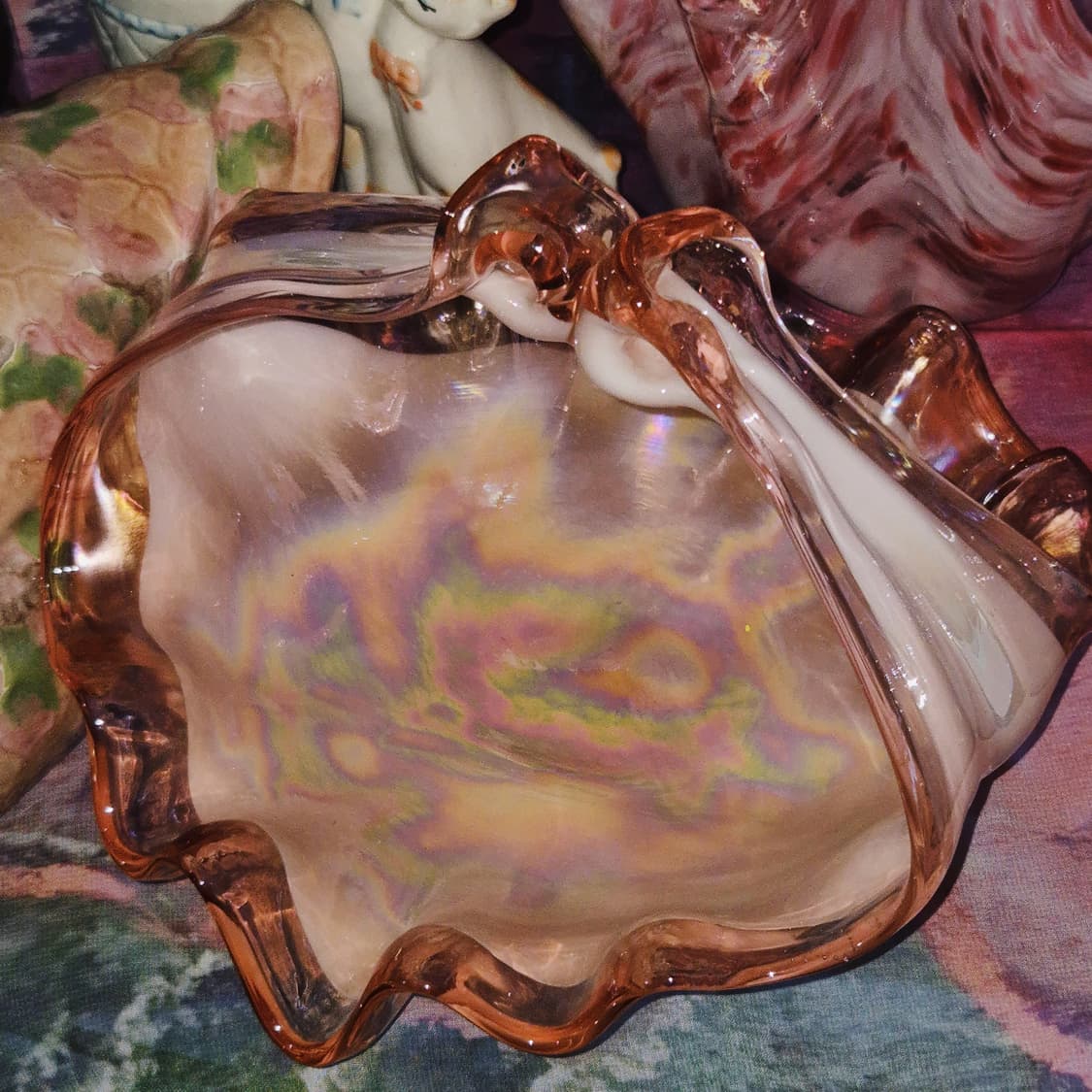 80s 쿠라타 아트글라스 오로라 러플 핑크 바구니 상품이미지7