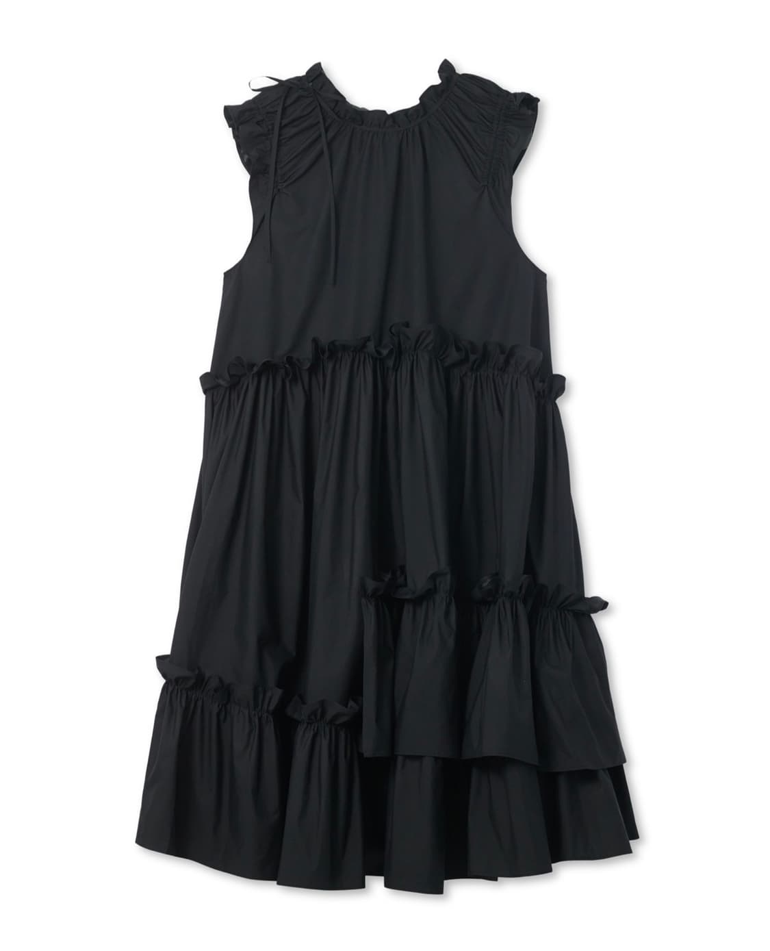 코스모스 COSMOSS 리본 러플 드레스 블랙 상품이미지1