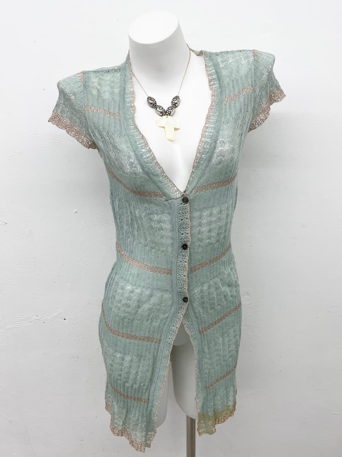 베네통 민트 크로셰 버튼 탑 상품이미지1