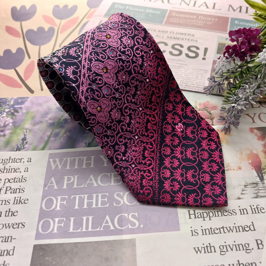 밀라숀 실크 퍼플 플로럴 자카드 넥타이 9.2cm A+등급 A18612
 상품이미지2