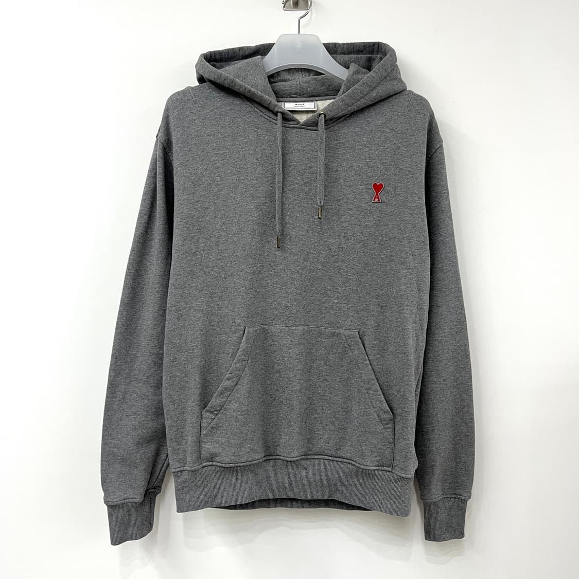 아미 하트 자수로고 헤더 그레이 후드티 상품이미지2