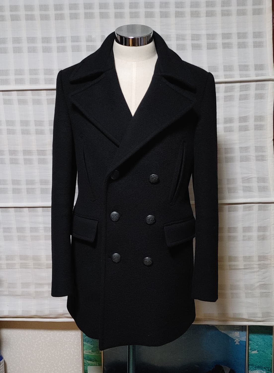 (한섬) 타임 옴므 검정 더블 코트 100  / 캐시미어 블렌디드 상품이미지1