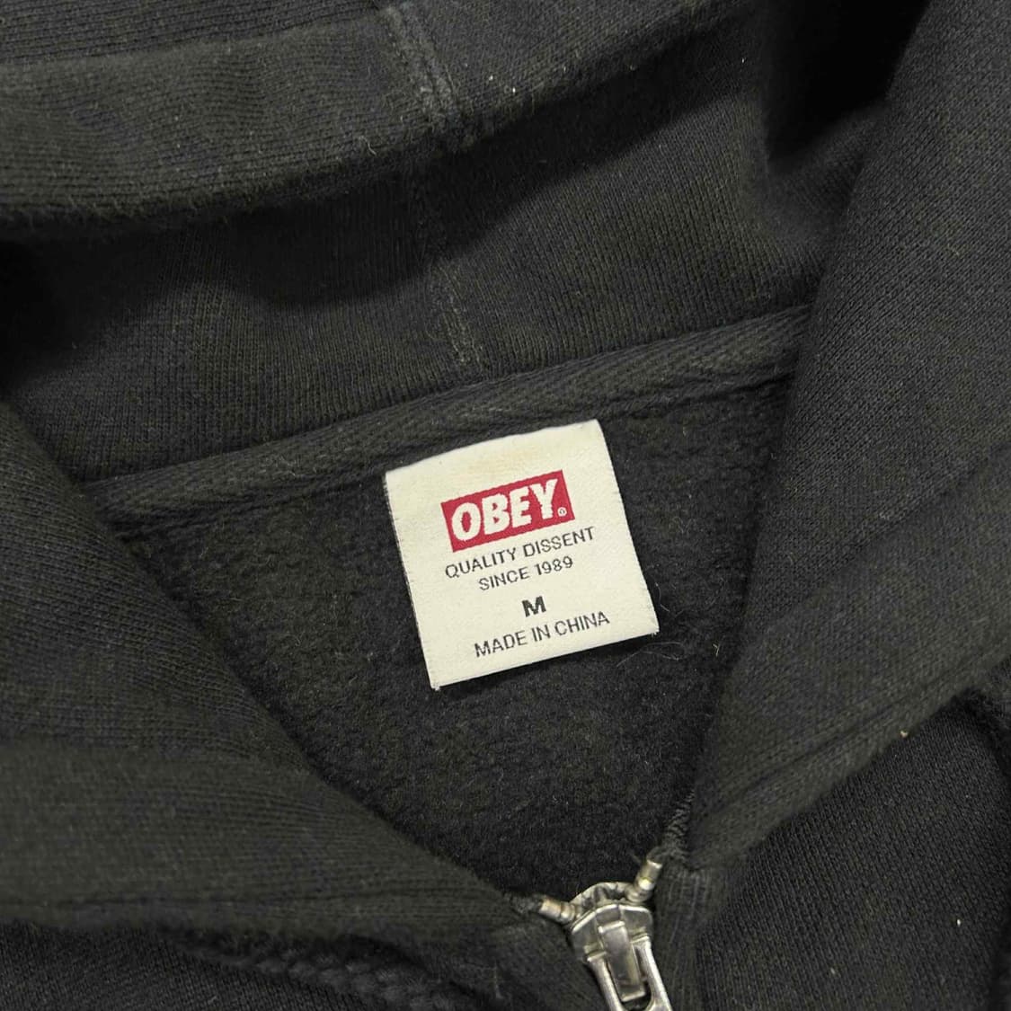 Obey 오베이 아치로고 블랙 스웻 후드집업 희귀져지(M) 상품이미지4