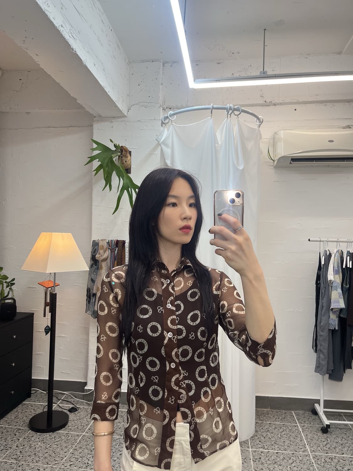 브라운 시스루 블라우스 상품이미지3