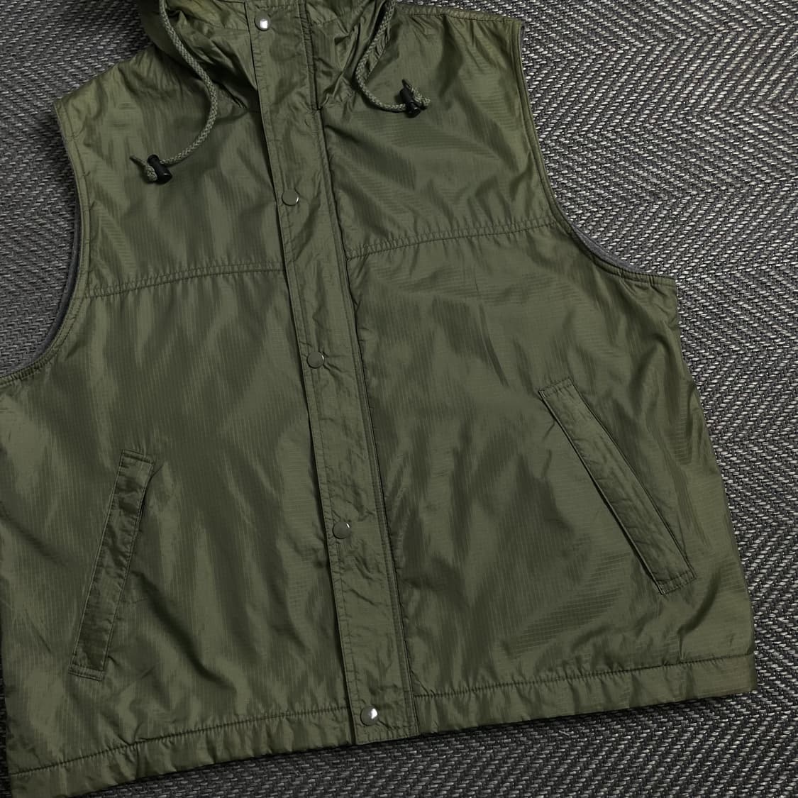 빈티지 립스탑 나일론 기모 후드 베스트 카키o 5034 상품이미지2