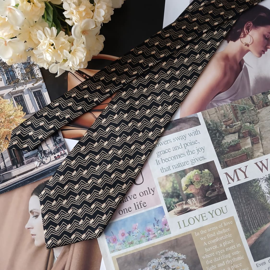 소니아 리키엘 실크 지그재그 패턴 넥타이 9.5cm A+등급 A19781 상품이미지7