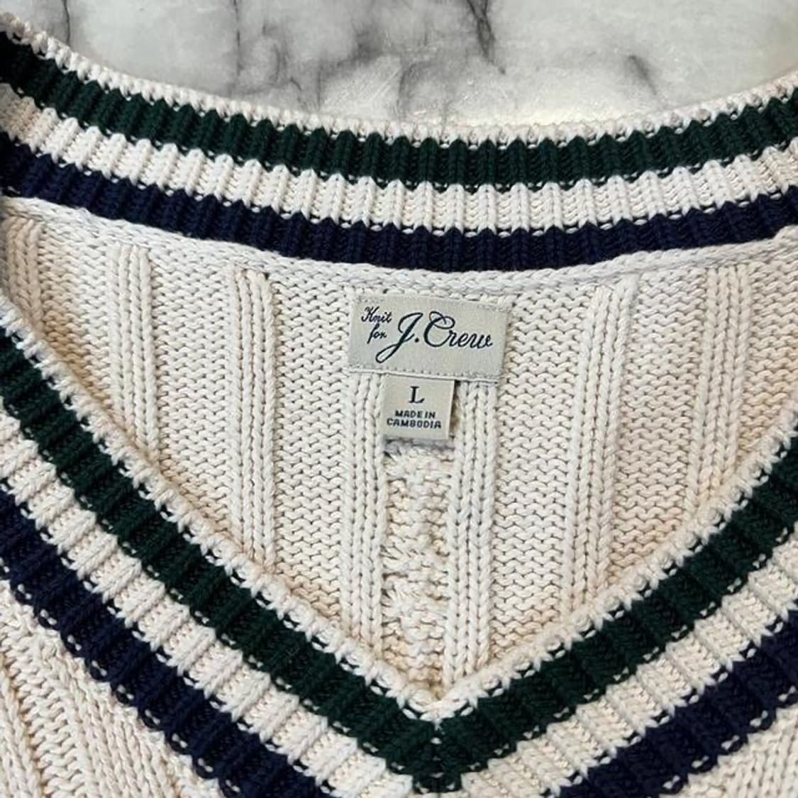 제이크루 헤리티지 코튼 케이블 브이넥 니트 (L)   상품이미지5