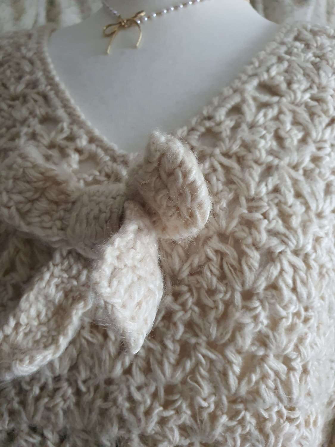 [빈티지] 아이보리 리본 니트 롱 원피스 상품이미지3