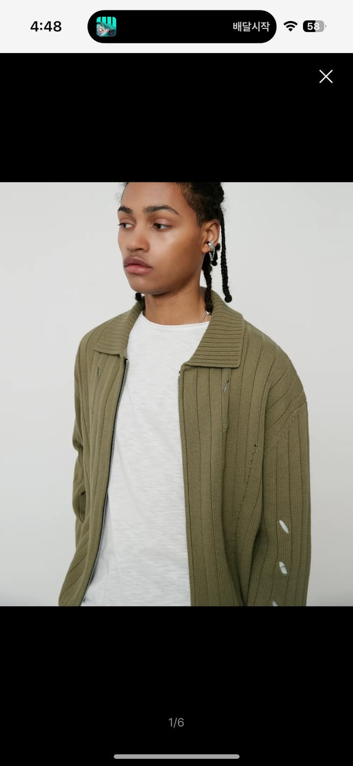 엘무드 슬래시 니트 카라 집업 올리브카키 상품이미지6