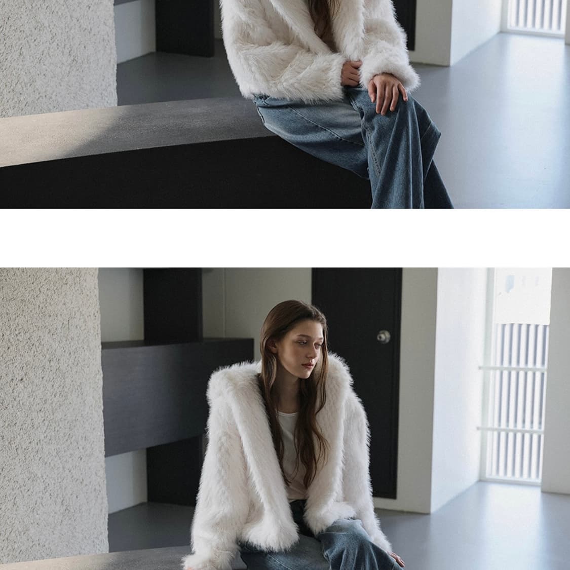 드헤베 Overfit Hood Fur Jacket 아이보리 상품이미지2