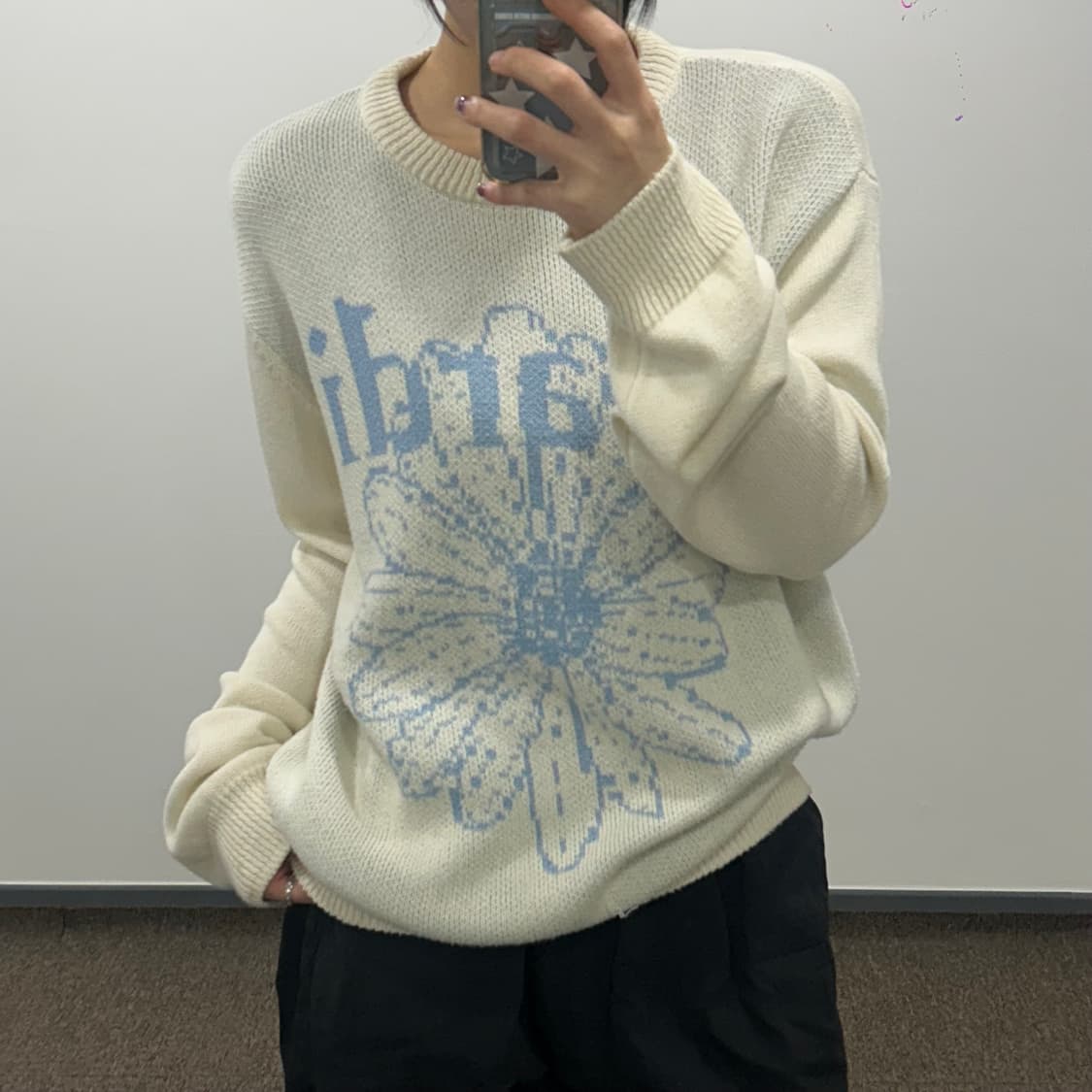 Mardi Mercredi 마르디메크르디 스카이블루 로고 아이보리 니트  상품이미지1