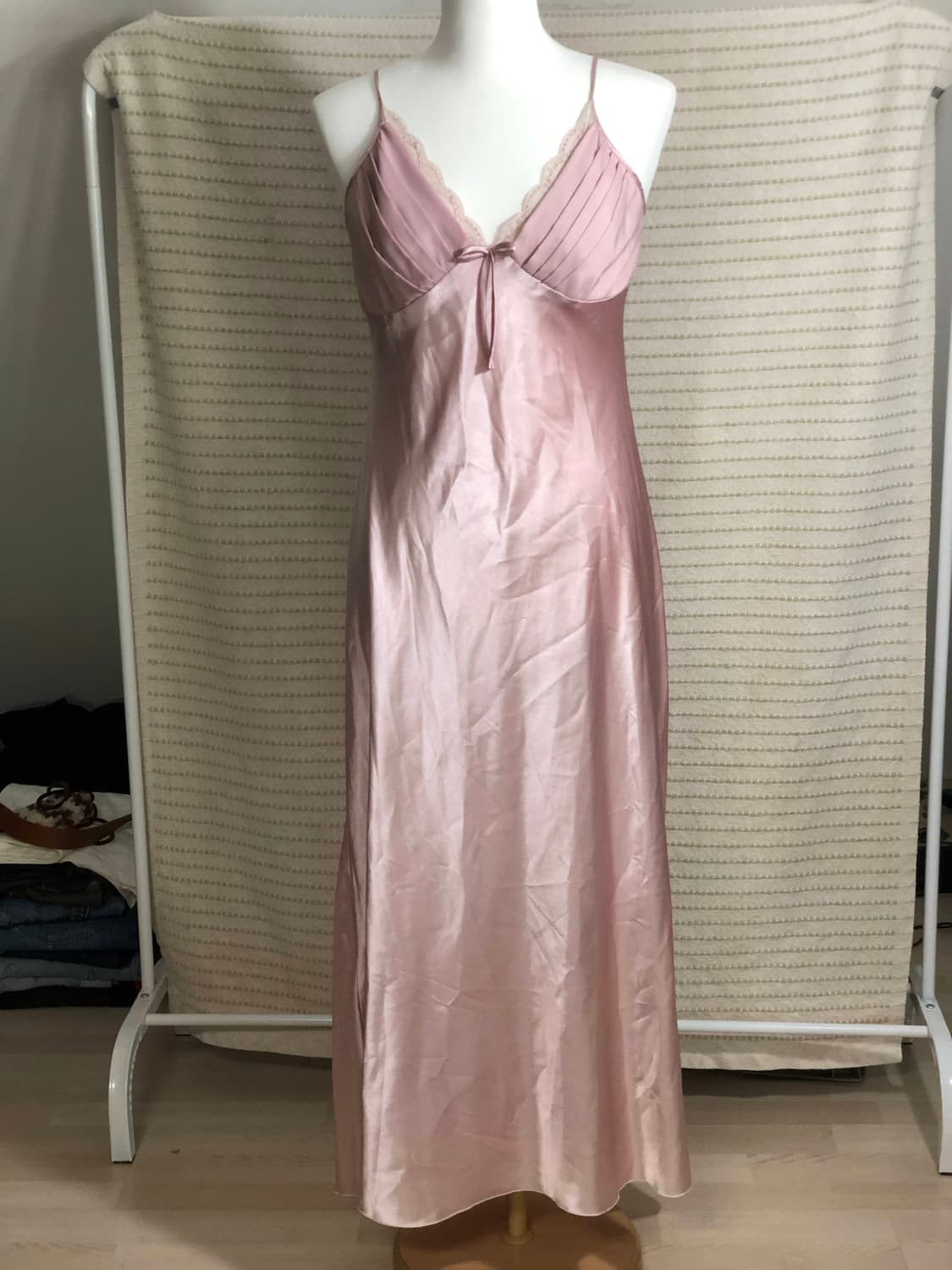 빈티지 핑크 슬립 롱 원피스 상품이미지1