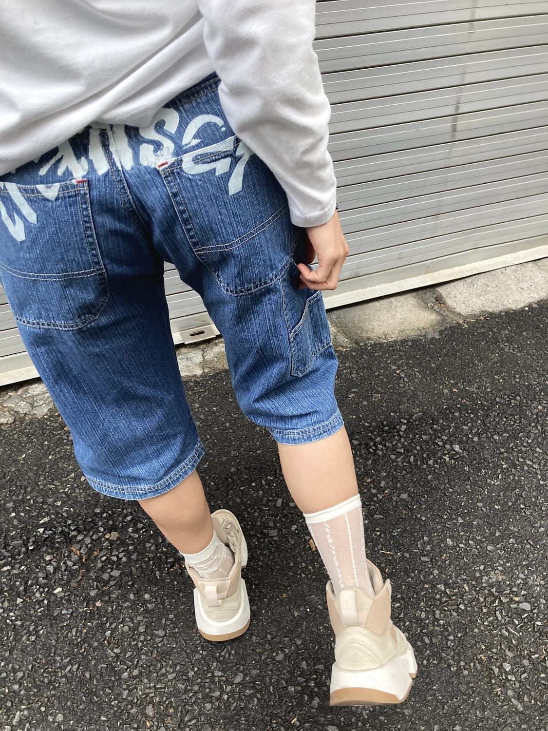 Transer 백프린팅 데님 카펜터 하프 팬츠 상품이미지5
